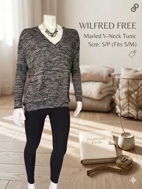 Wilfred Free Marled V-Neck Tunic Sweater Grey Black Size S/P